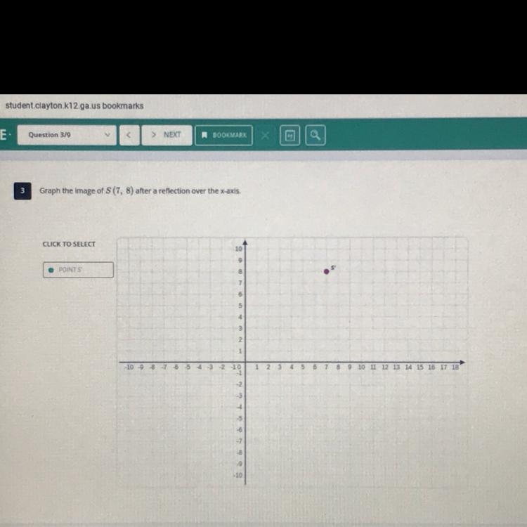 Graph the image of S (7, 8) after a reflection over the x-axis-example-1