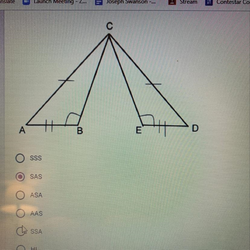 Name how the triangles are congruent in this image-example-1