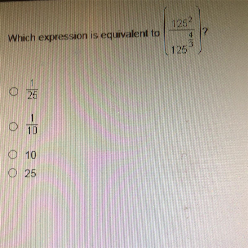 Which expression is eq to (125^2/125^4/3)-example-1