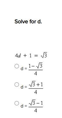 Solve for d. The radical equation is below.-example-1