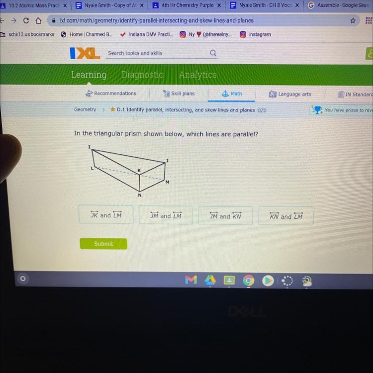 In the triangular prism shown below, which lines are parallel? M N IK and IM IM and-example-1