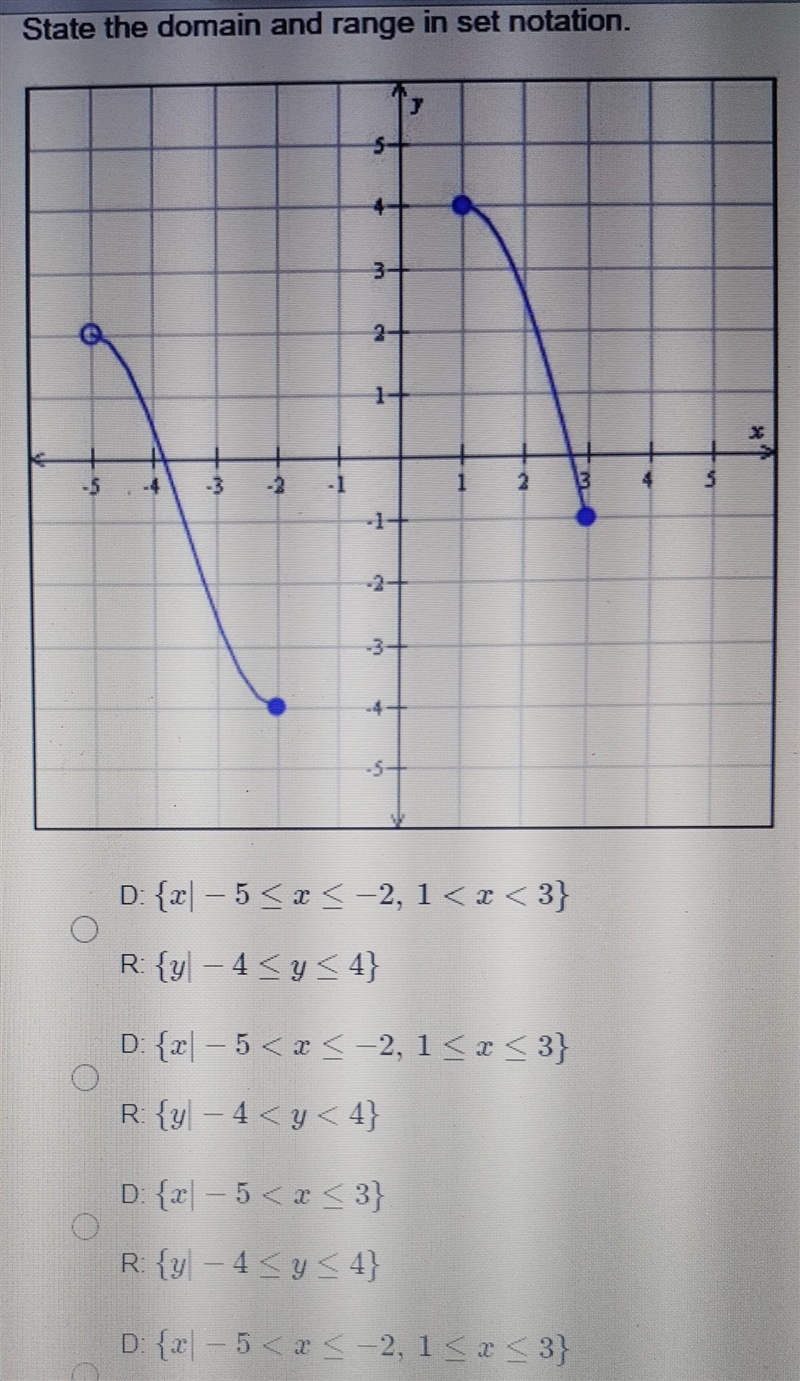 State the domain and range in set notation​-example-1