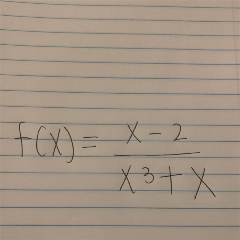 Find the domain of f(x)= x-2 —— x^3+x I already know the answer but I just need to-example-1