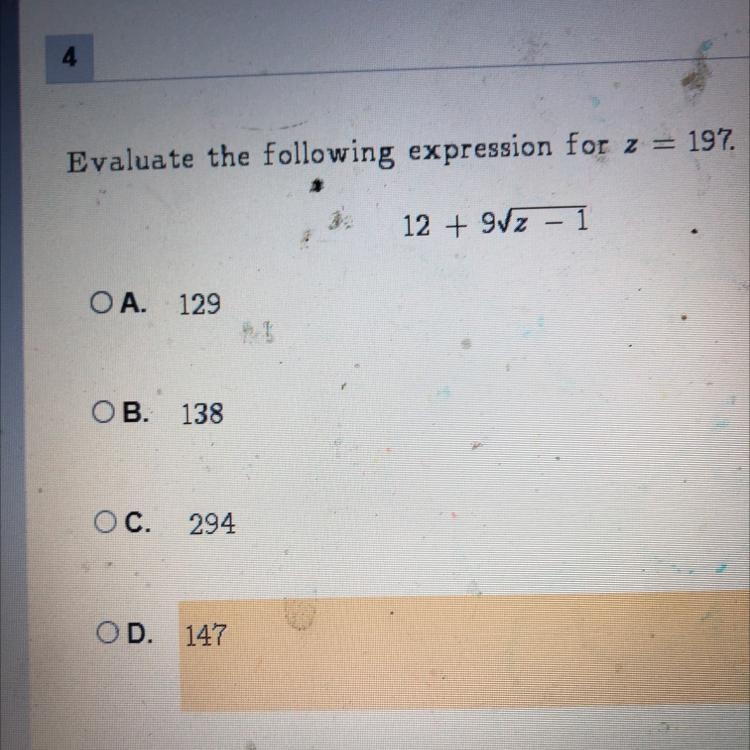 Evacuate the following expression for z=197.-example-1