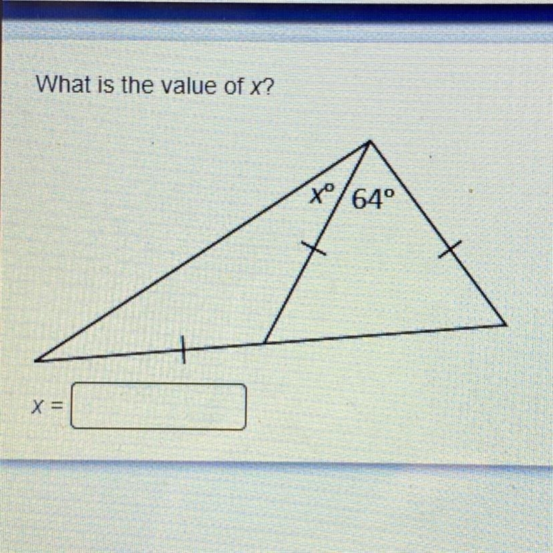 What is the value of x? X° 64°-example-1