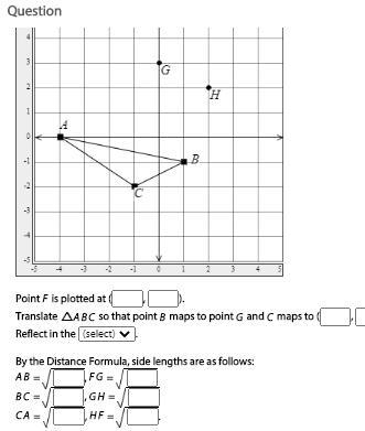 Plot point F so that △ABC ≅ △FGH. Identify a sequence of rigid motions that maps △ABC-example-1