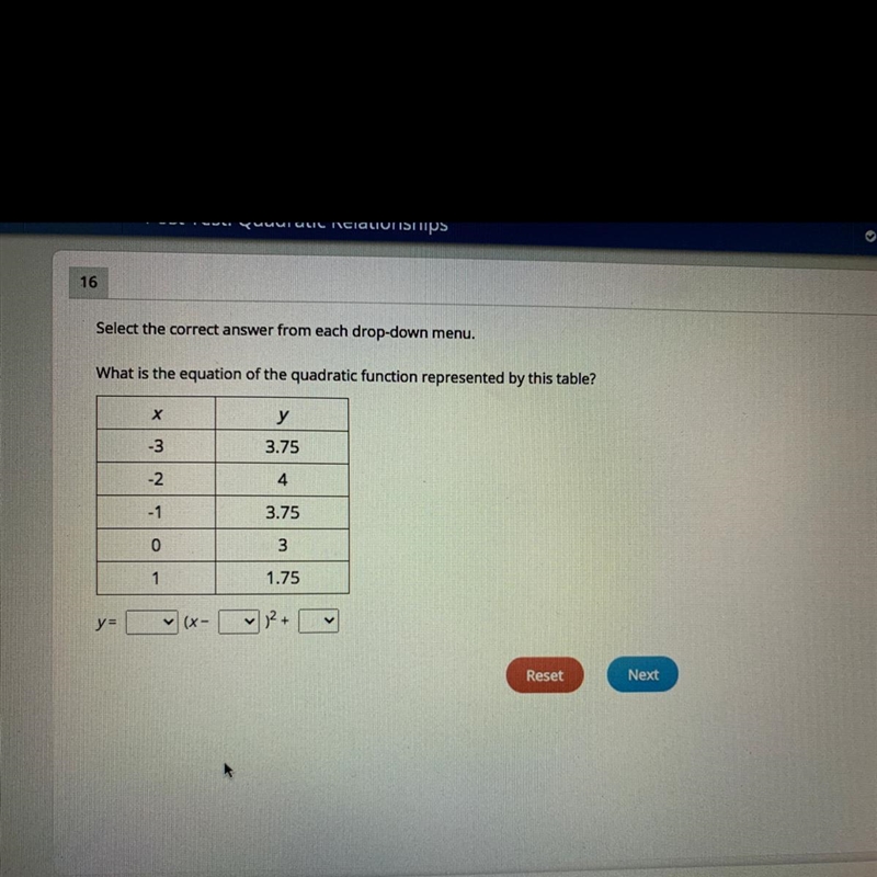 What is the equation of the quadratic function represented by this table?-example-1