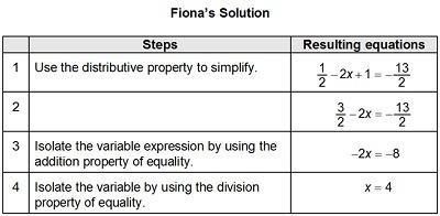 Fiona solved the equation shown 1/2-1/3(6x-3)=-13/2 what is the missing step of her-example-1