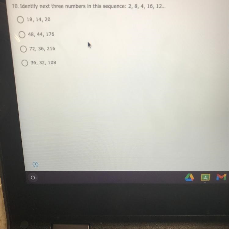 Identify the next three numbers in this sequence : 2,8,4,16,12-example-1