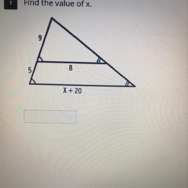 Find the value of x. 8 5 X + 20 I need help please-example-1