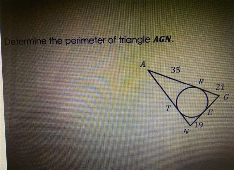 Determine the perimeter of angle AGN using the picture.-example-1