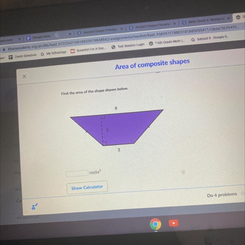 Find the area of the shape shown below. 9 3 As units-example-1