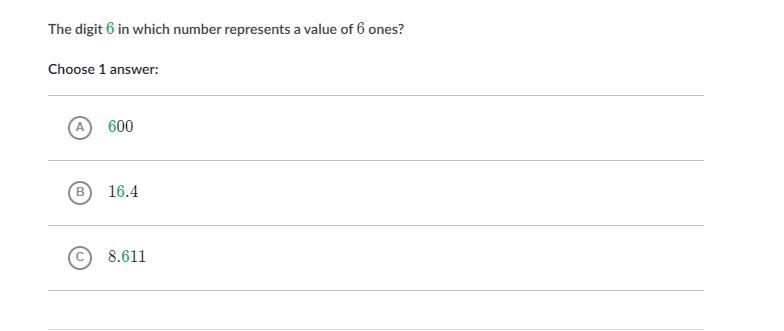 The Digit 6 in which numbers repesent a value of 6 ones?-example-1