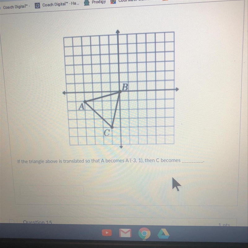 If the triangle above is translated so that A becomes A’ (-3,1) then c becomes-example-1