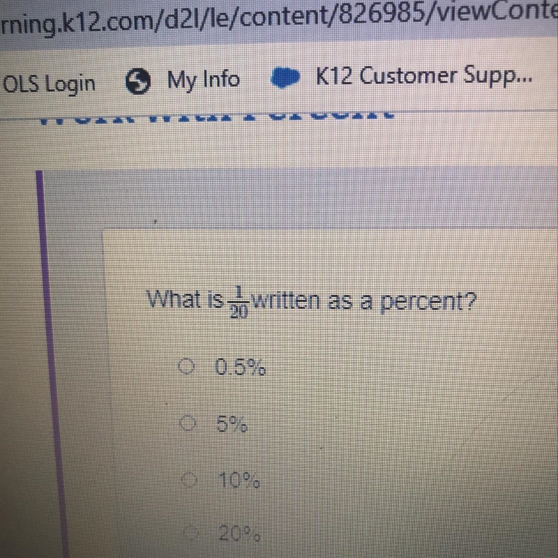 What is 1/20written ritten as a percent?-example-1