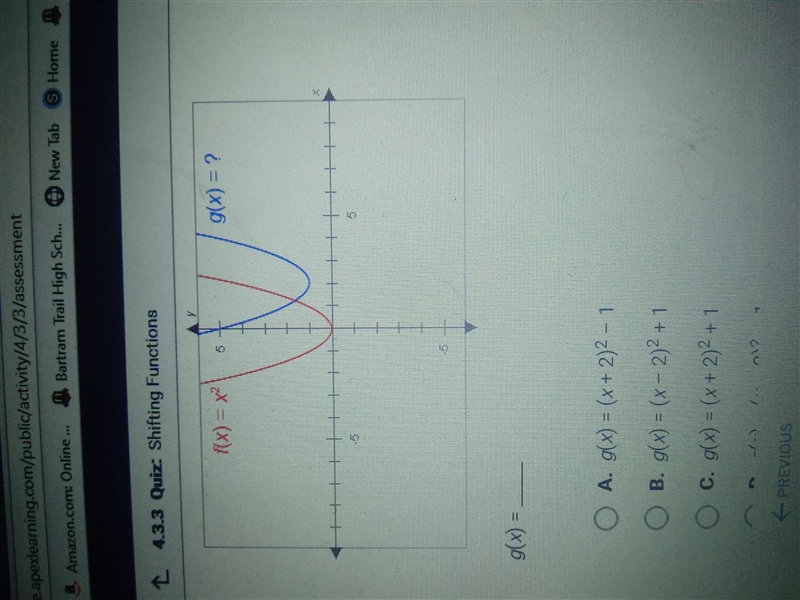 The graphs below are the same shape what is the equation of the blue graph-example-1