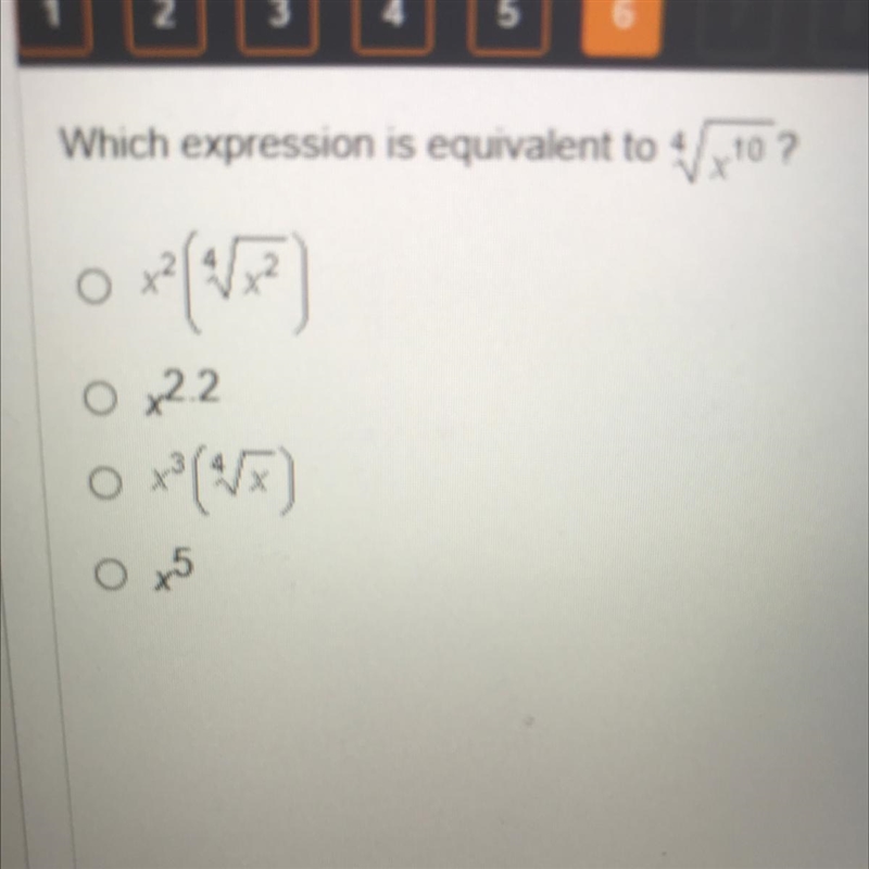 Which expression is equivalent to ^4√x^10?-example-1