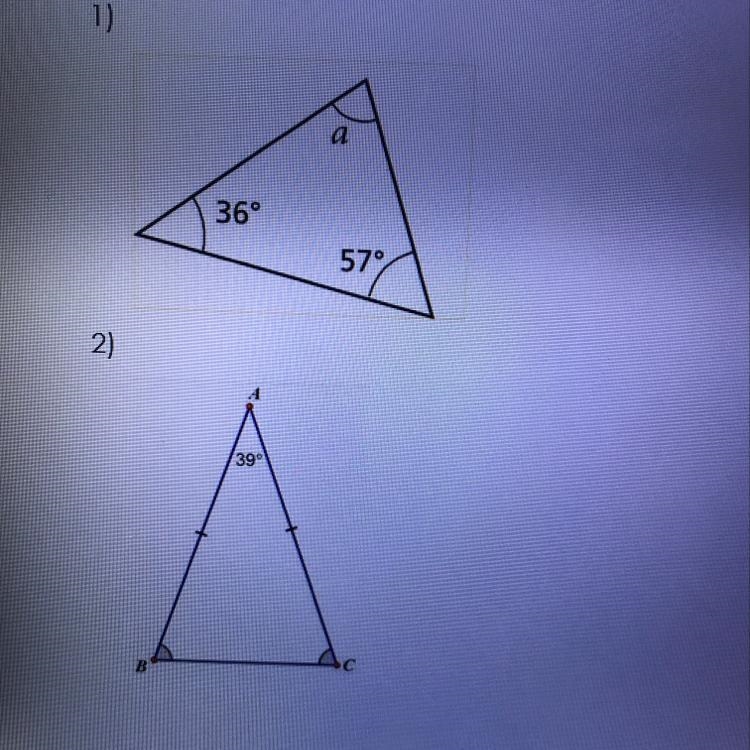 Find the unknown angles marked in the following triangles-example-1