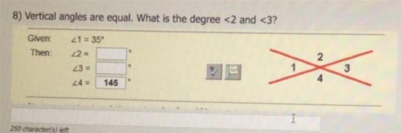 Vertical angles are equal. What is the degree <2 and <3?-example-1