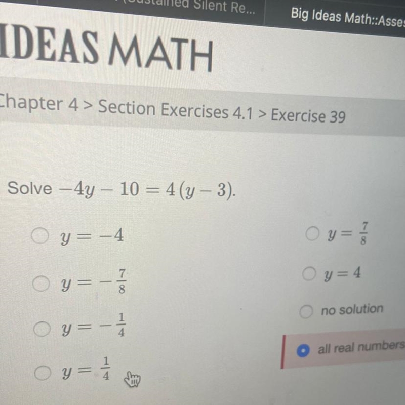 Solve – 4y – 10 = 4(y - 3)-example-1