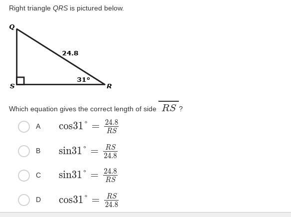 Right triangle QRS is pictured below.-example-1