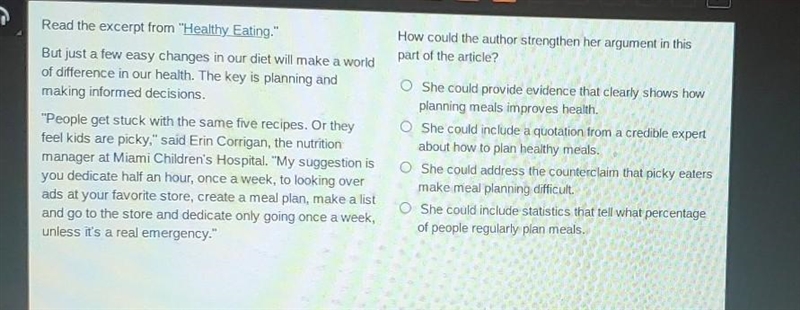 Read the excerpt from "Healthy Eating." How could the author strengthen-example-1