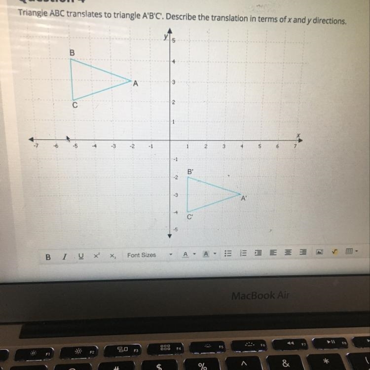 Triangle ABC translates to triangle A’B’C describe the translation in terms of x and-example-1