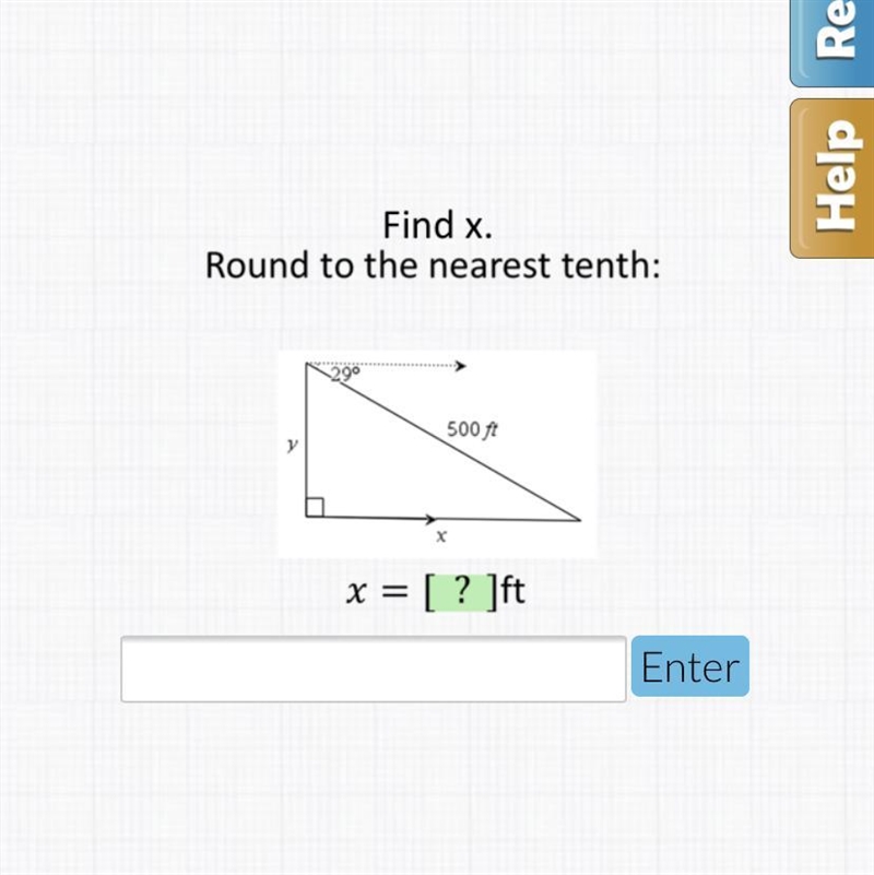 NEED HELP ASAP!! Angles of Elevation and Despression! Need to find x! Round to the-example-1