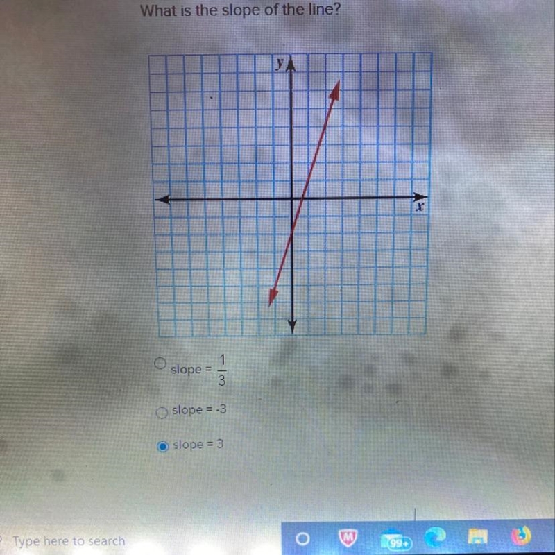 What is the slope A. slope=1/3 B. slope= -3 C. slope = 3-example-1