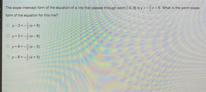 What is point slope form of y=-2/3x+6-example-1