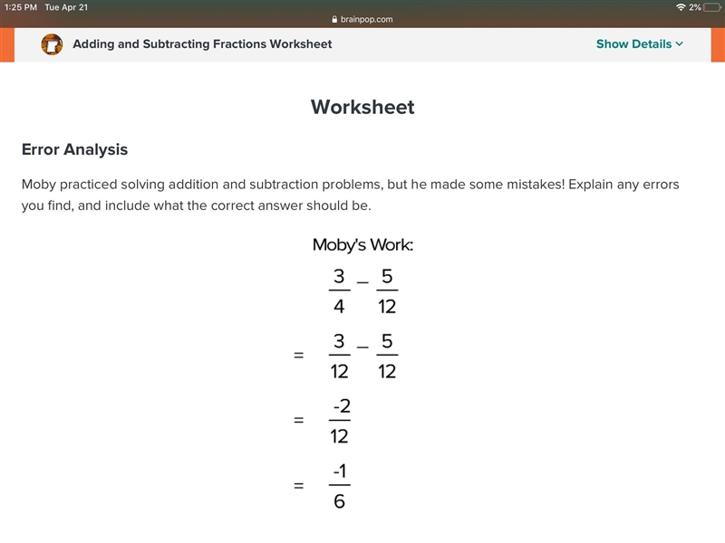 Please help me 3/4 - minus 5/12-example-1