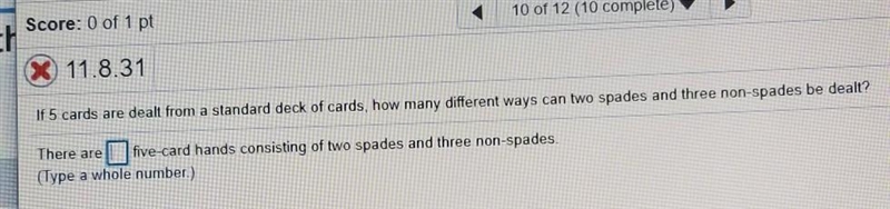 There are ? five-card hands consisting of two spades and three non-spades ​-example-1