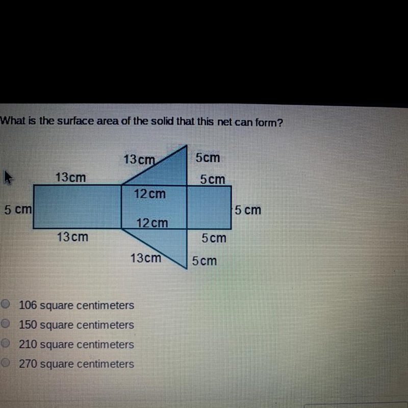 What is the surface area of the solid that this net can form? A. 106 square centimeters-example-1