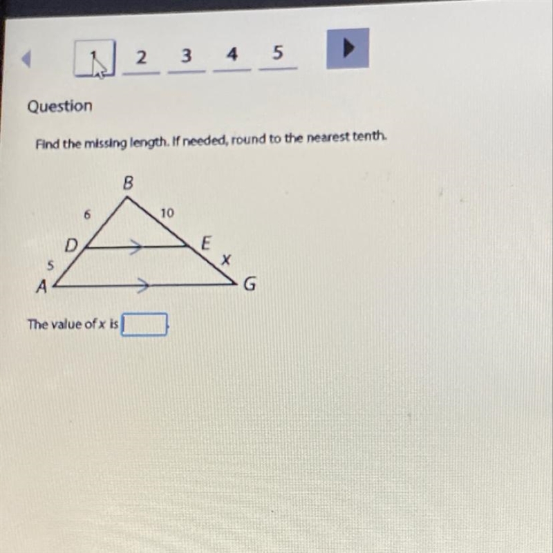 Find the missing length. If needed route to the nearest 10th. The length of X is? PLEASE-example-1