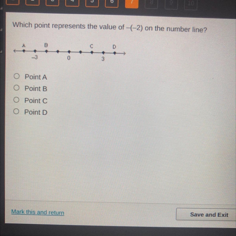 Which point represents the value of -2) on the number line? O Point A O Point B O-example-1