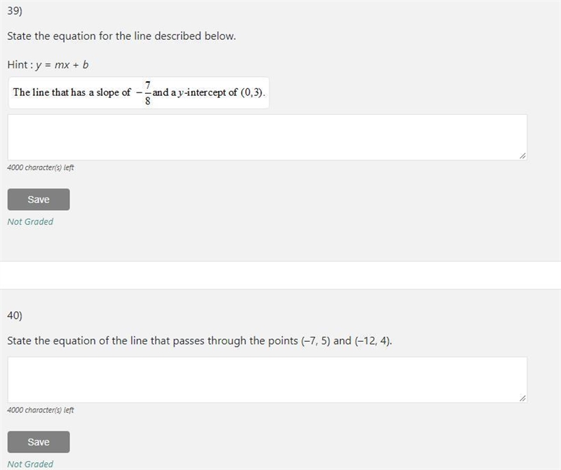 39. State the equation for the line described below. 40. State the equation of the-example-1