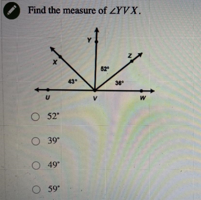 Find the measure of ZYV X.-example-1