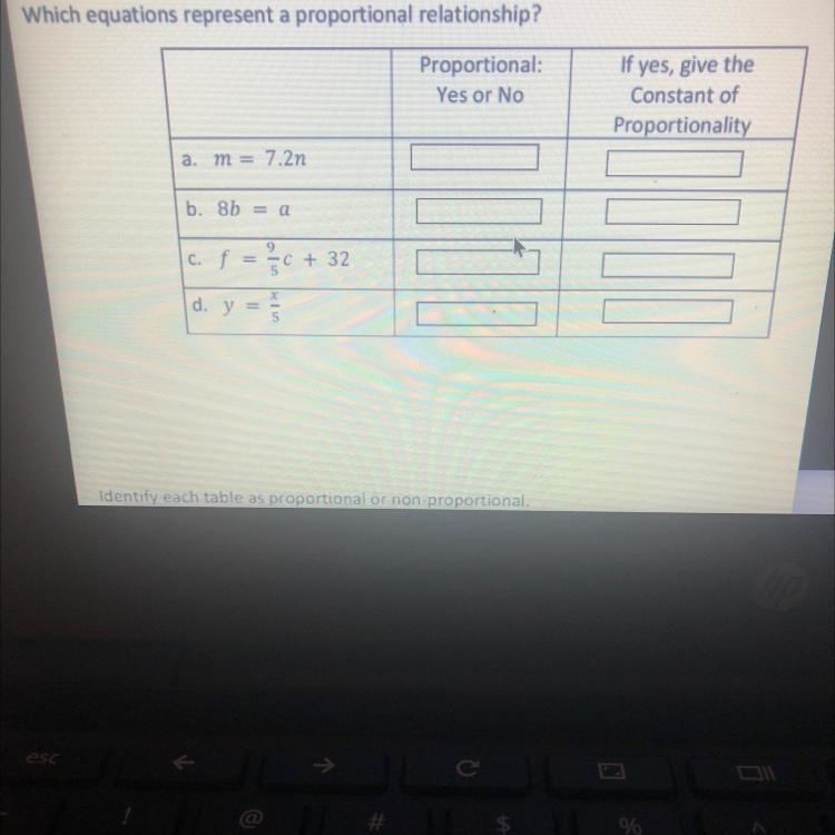 PLEASE HELP!! Which equations represent a proportional relationship? If yes, give-example-1