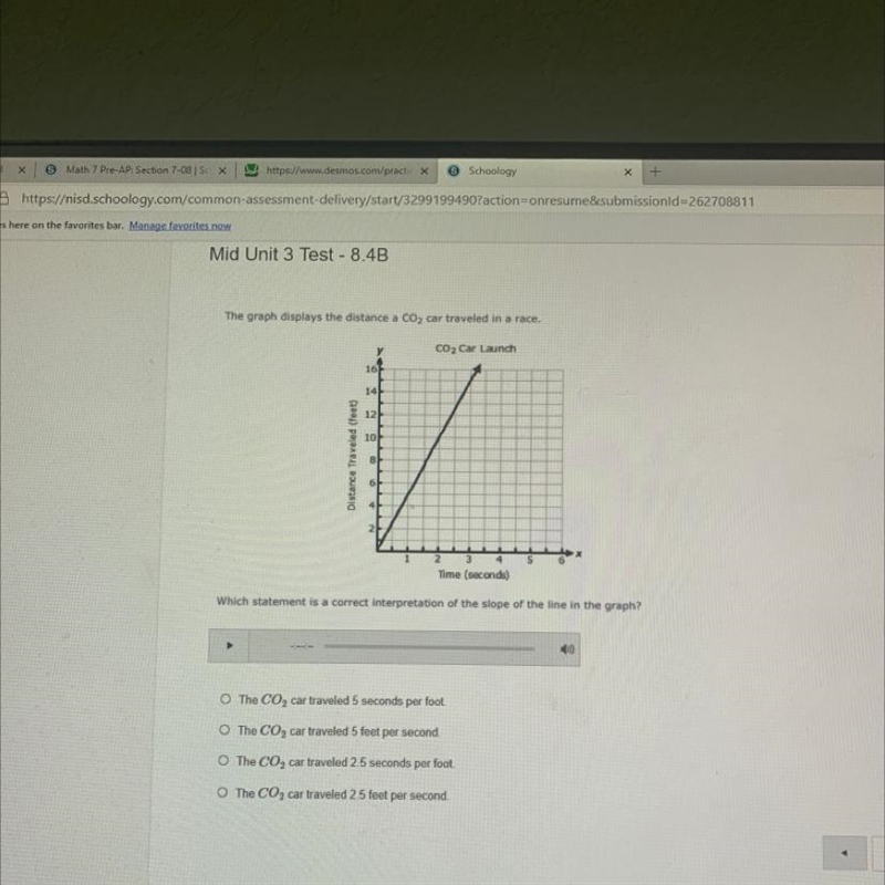 The graph displays the distance a CO2 car traveled in a race. Help!!!-example-1