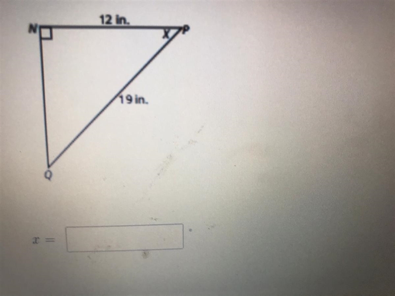 Use the cosine ratio or the inverse cosine to solve for x. Round your answer to the-example-1