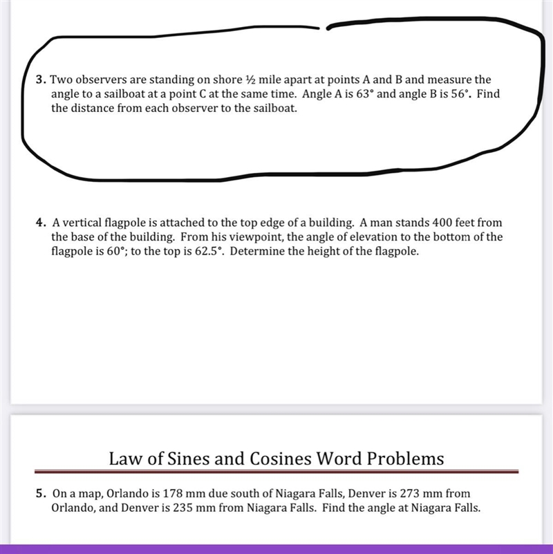 Law of sines and cosines word problem-example-1