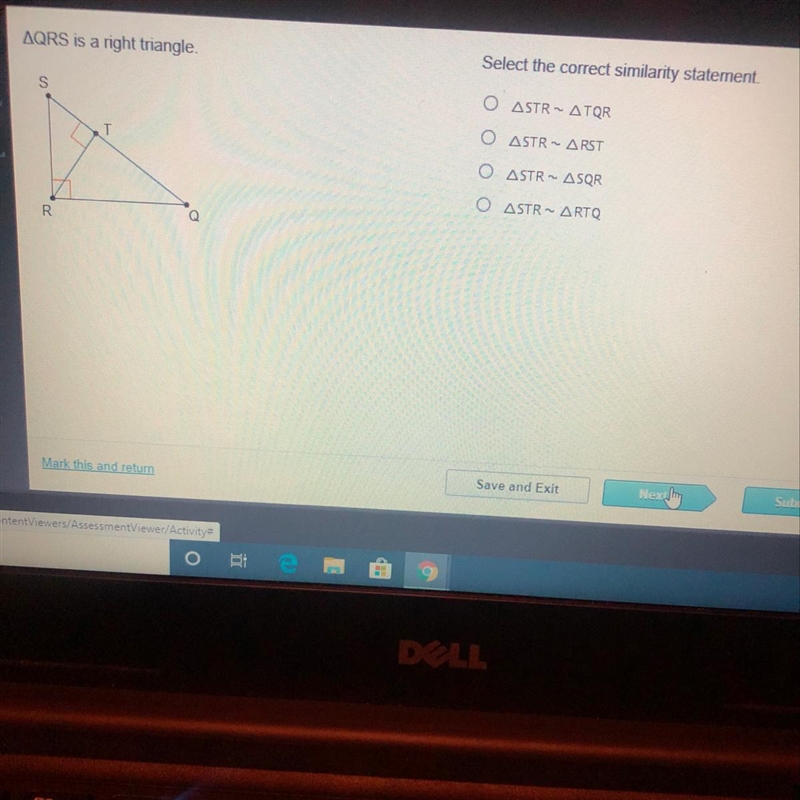 Select the correct similarity statement. ASTR-ATQR ASTR - ARST O ASTR – ASQR O ASTRARTO-example-1