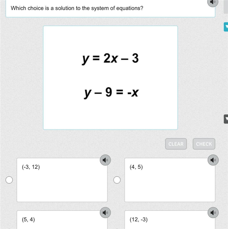 Which choice is a solution to the system of equations?-example-1