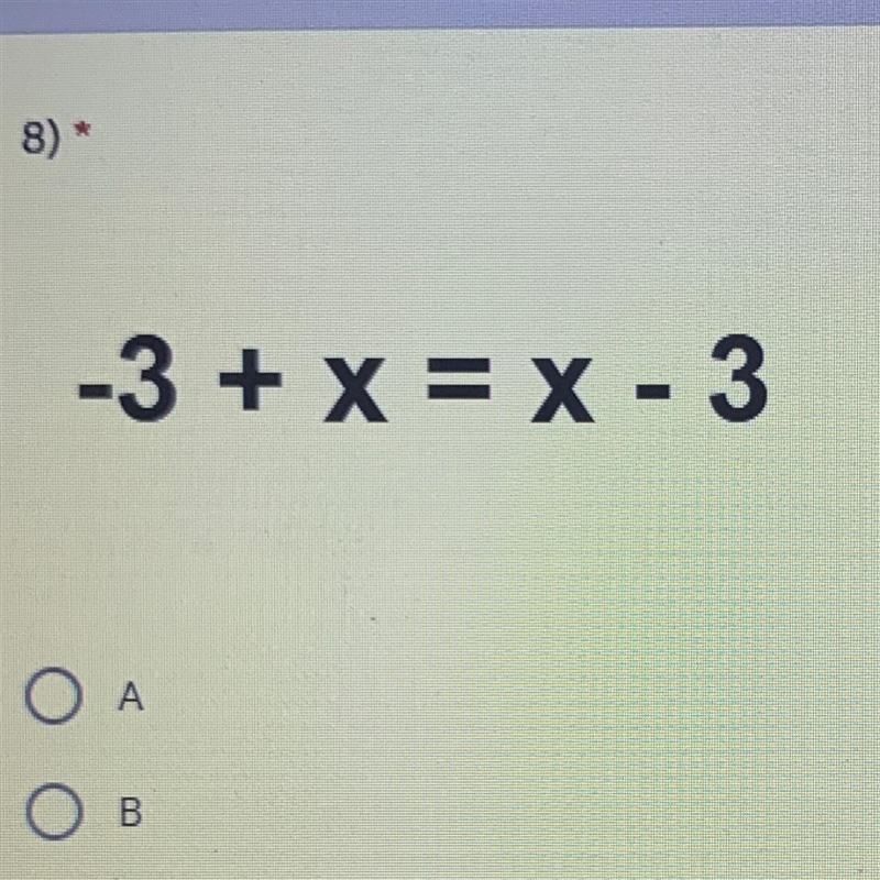 -3 + x = x - 3 A.one solution B.no solution C. Infinite solution-example-1