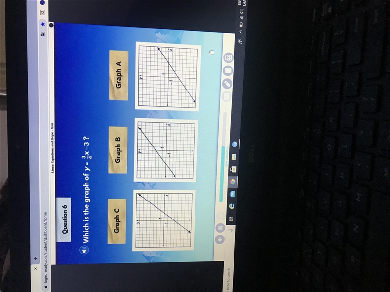 What is the graph of y=3/4x-3?-example-1