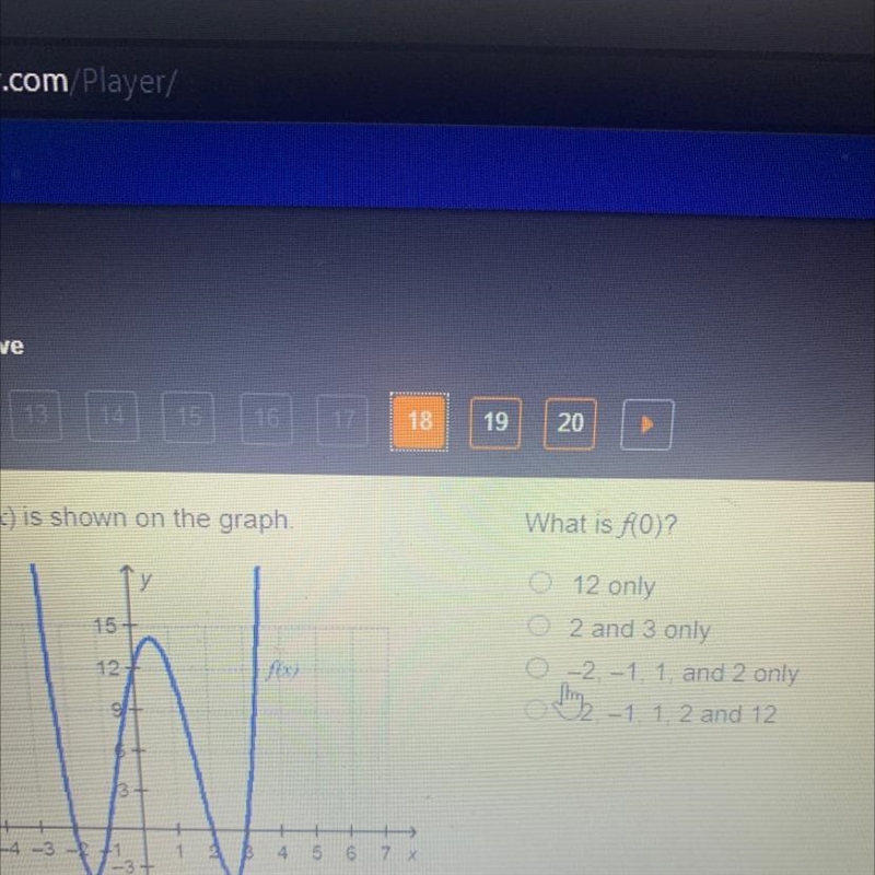 What if f(0)? 12 only 2 and 3 only -2,-1,1 and 2 only -2,-1,1,2 and 12-example-1