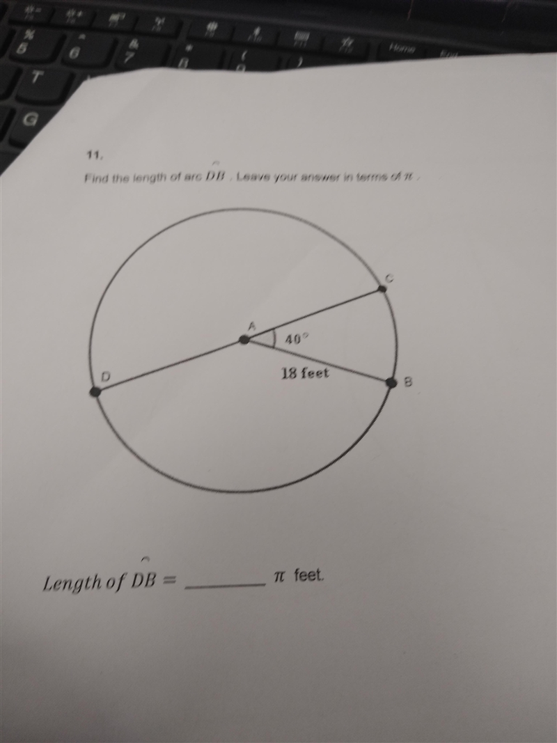 Find the length arc of DB. Leave your answer in terms of pi.-example-1