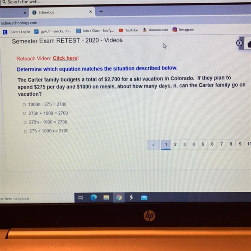 The carter family budgets a total of 2,700 for a ski vacation in Colorado if they-example-1