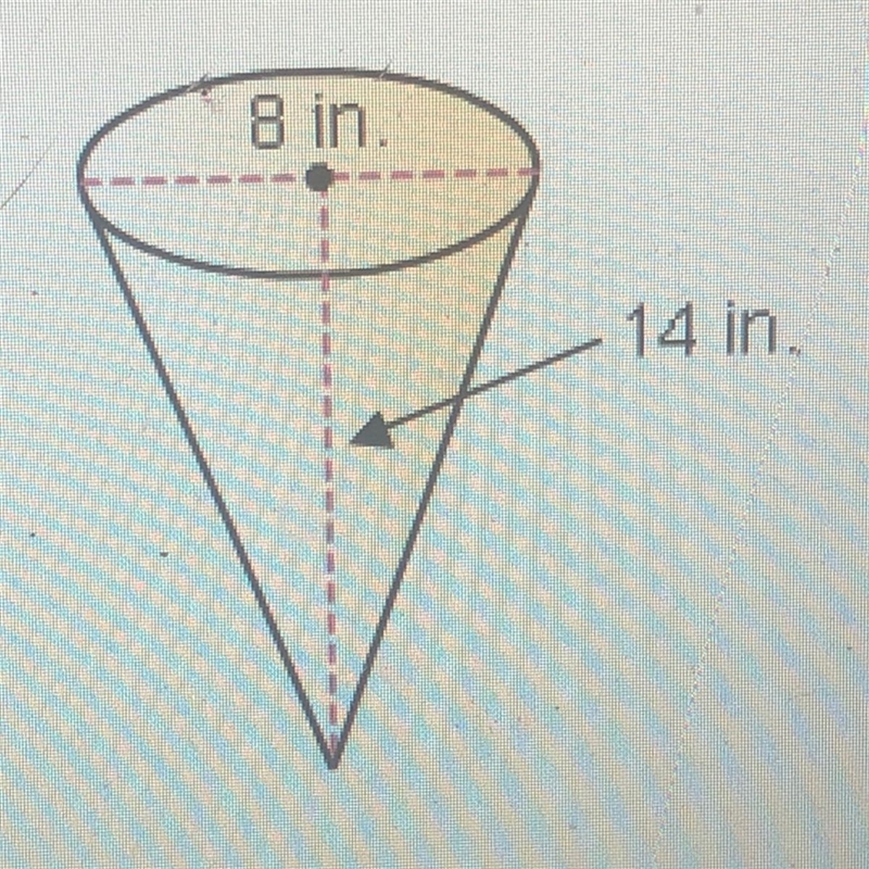 What is the volume of the cone with diameter 8 in. and height 14 in.? Round to the-example-1