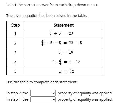 Select the correct answer from each drop-down menu. The given equation has been solved-example-1